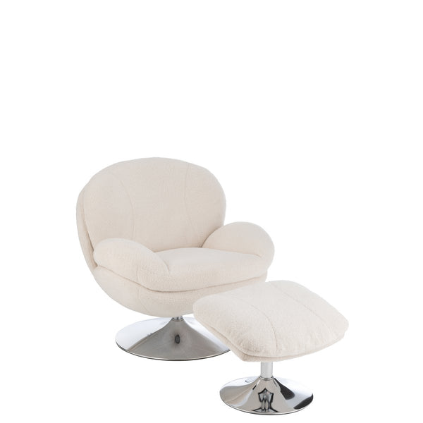 Premium recliner with footstool in cream and silver