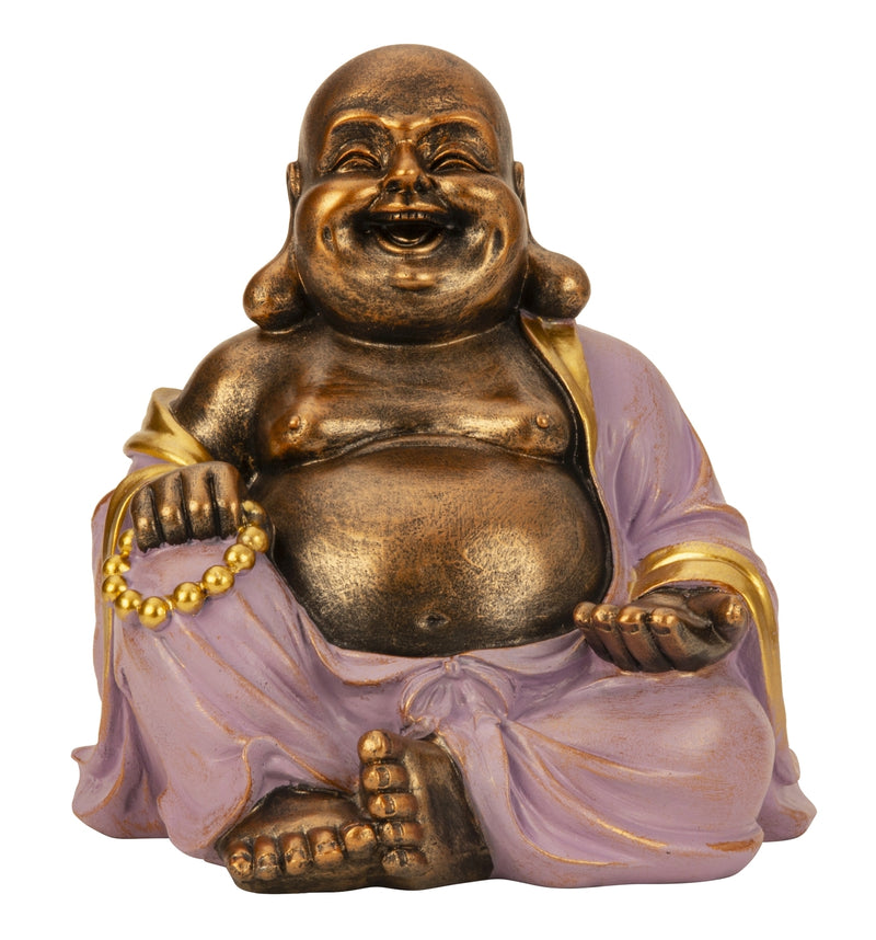 Lachender Buddha mit dickem Bauch – Glückssymbol Dekofigur in Lila Gold