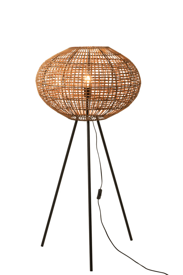 Small tripod floor lamp made of rattan and metal in brown/black - Charming lighting for your home