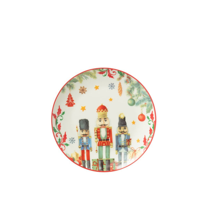 Ceramic plate round white with nutcracker motif – 20.5 cm