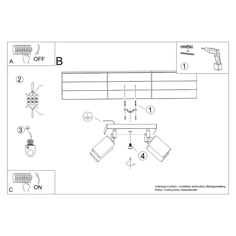 Plafond WINX 4 zwart/chroom