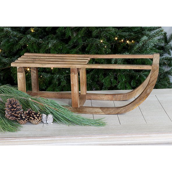 Mango wood sleigh, 60 x 21 x 21cm, brown - Decorative wooden sleigh for a cozy Christmas decoration