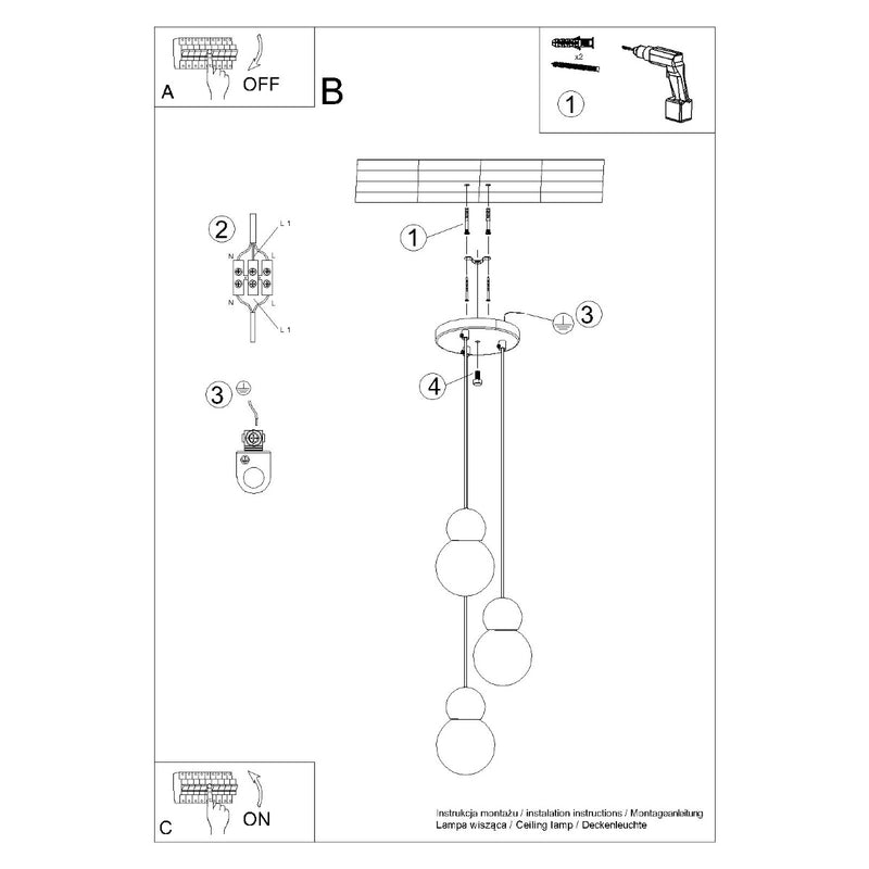 PEKKA 3P hanging light white/natural wood