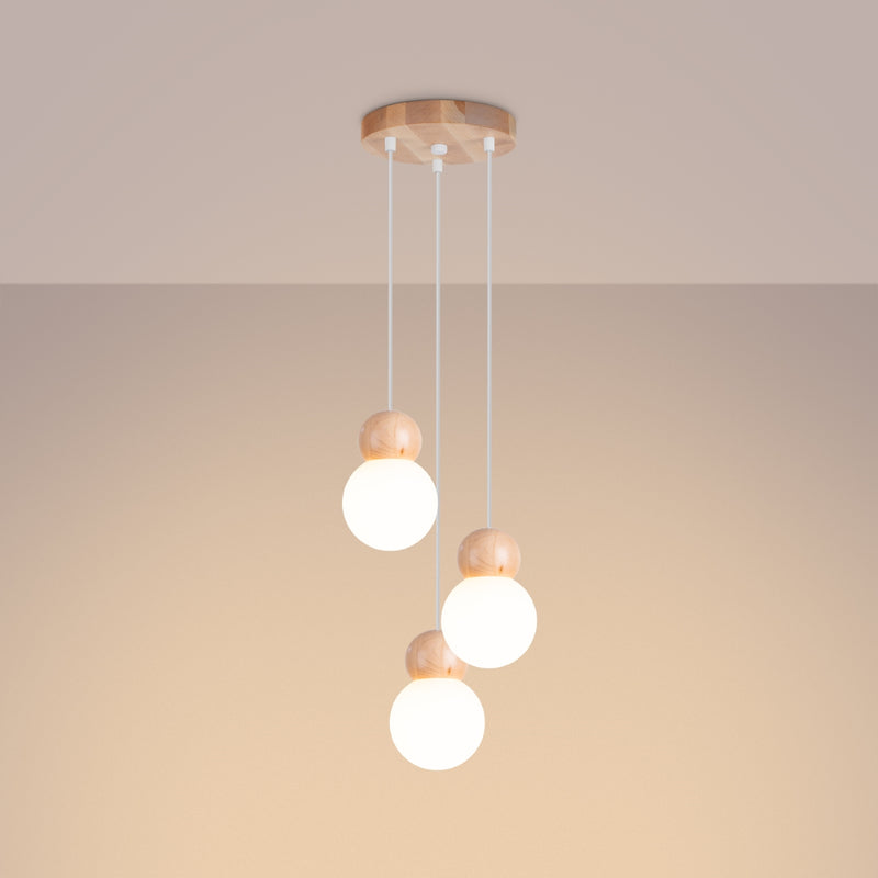 PEKKA 3P hanging light white/natural wood