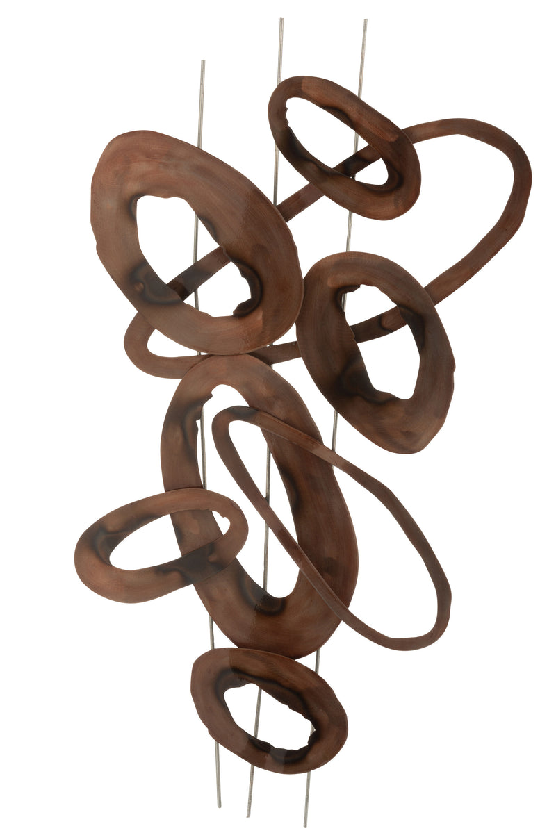 Set of 2 metal wall decorations - Oval lines in brown with tarnish from welding - Abstract art for sophisticated interiors