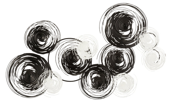 Modern wall decoration in XXL size Metallic circles in black and white for a stylish ambience