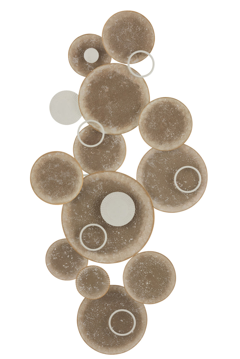 Metal wall decoration in circle design, natural brown tones 120x60cm