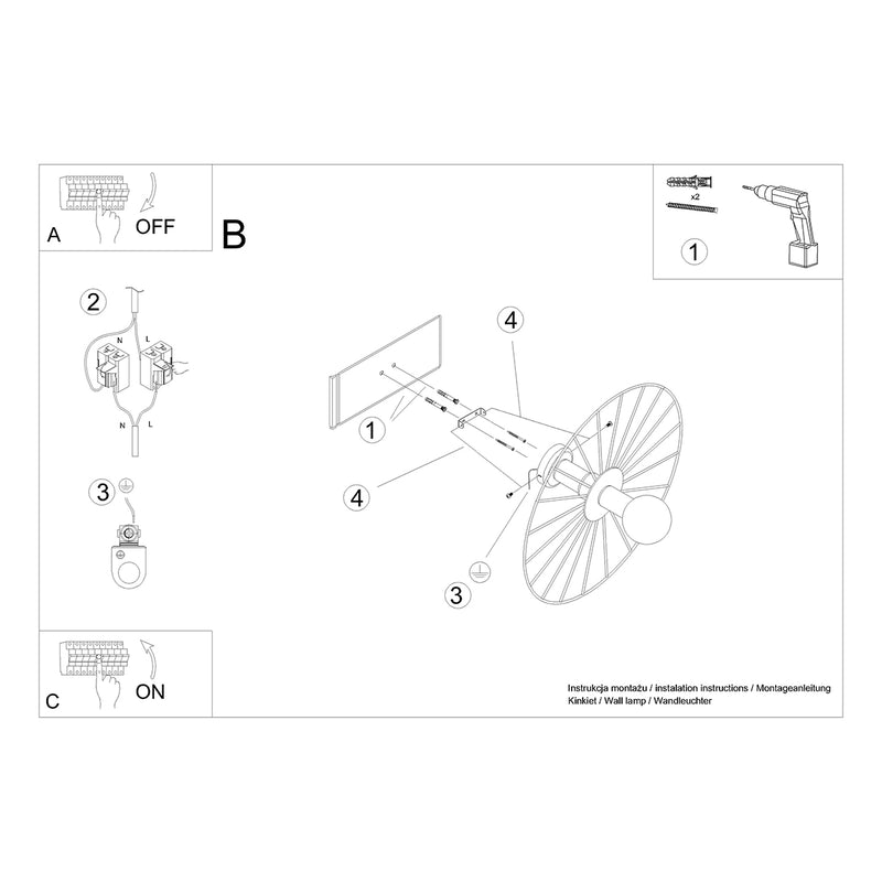 Wandlamp / plafondlamp SIRKEL 60 zwart