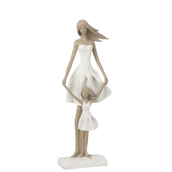 Elegant figure 'Mother with daughter' made of polyresin in white and taupe