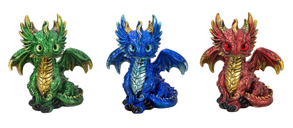 Set of 3 decorative dragons – mystical dragon figures with a noble look