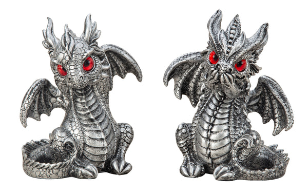 Dekofigur Drachen Silber 2er Set Draco und Ignis Mystische Fantasy Deko