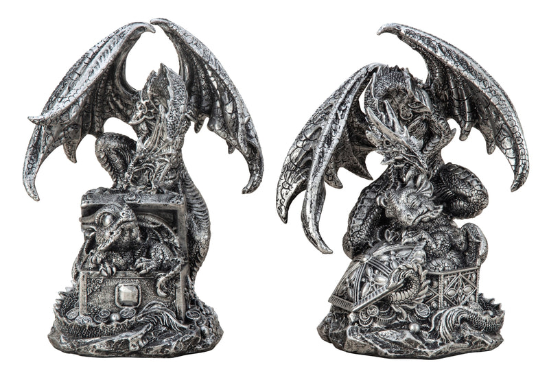 Drachenfigur Set Silber – Wächter des Schatzes 2er Set