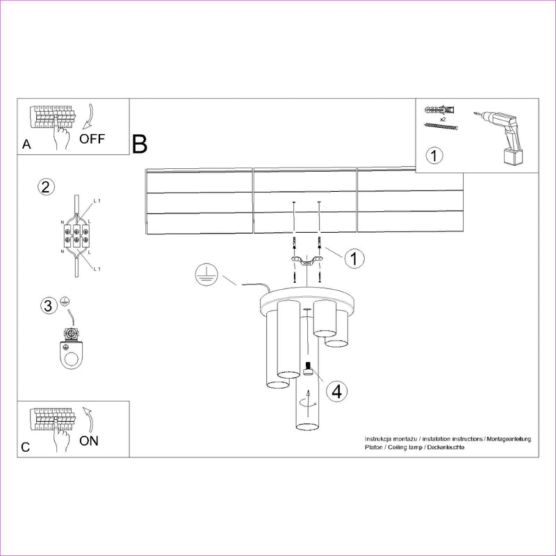 Plafond LAGOS 5P Schwarz – Elegante Deckenlampe für großzügige Beleuchtung