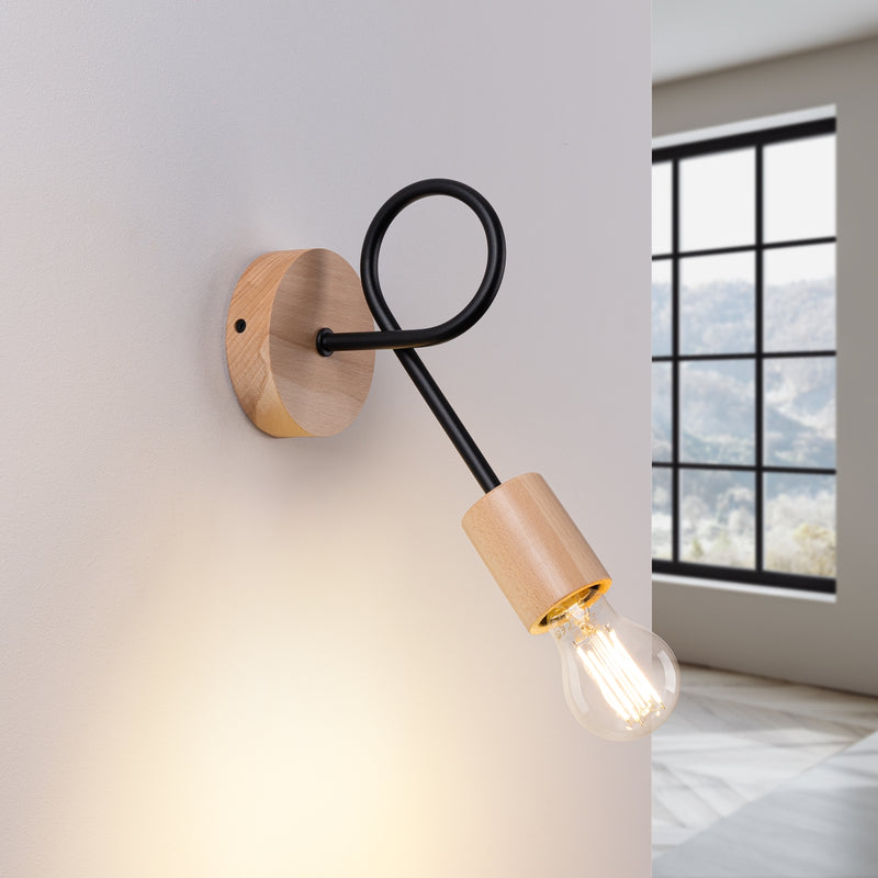 Wandlampe EMBER Schwarz – Elegante Wandleuchte mit Holzdetails