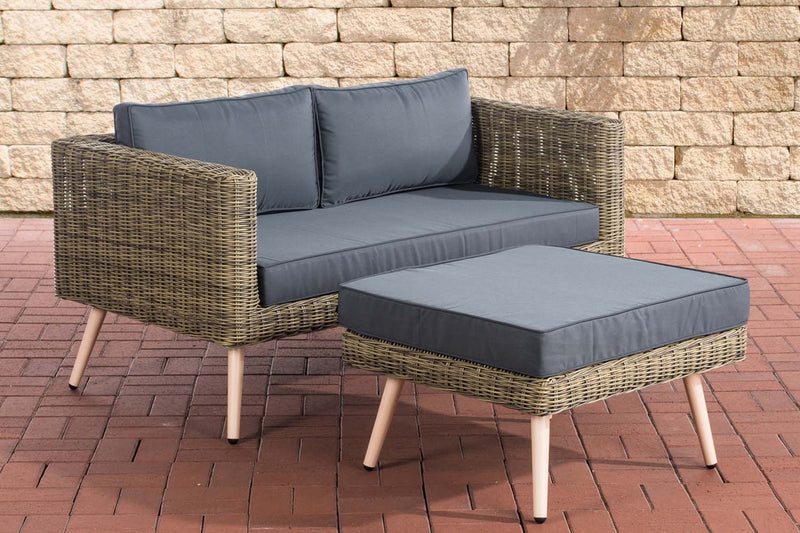 Polyrattan 2er Sofa Molde mit Fußhocker 5mm Natura