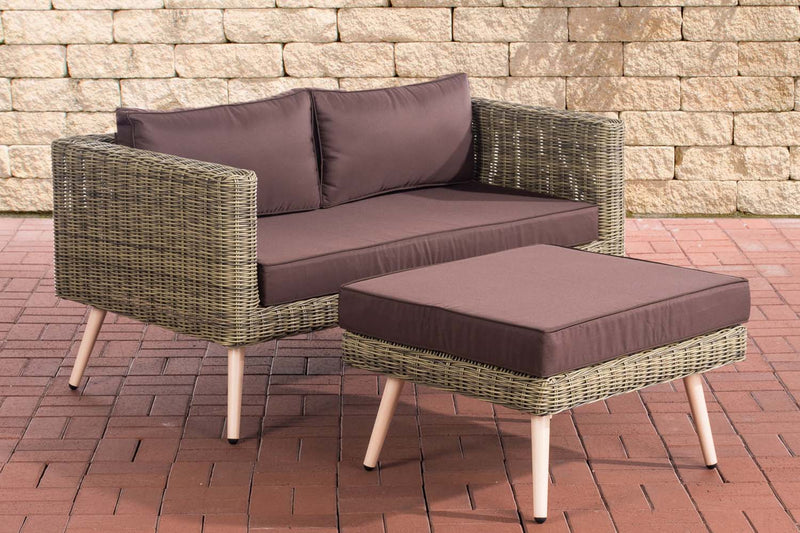 Polyrattan 2-seater sofa Molde with footstool 5mm Natura