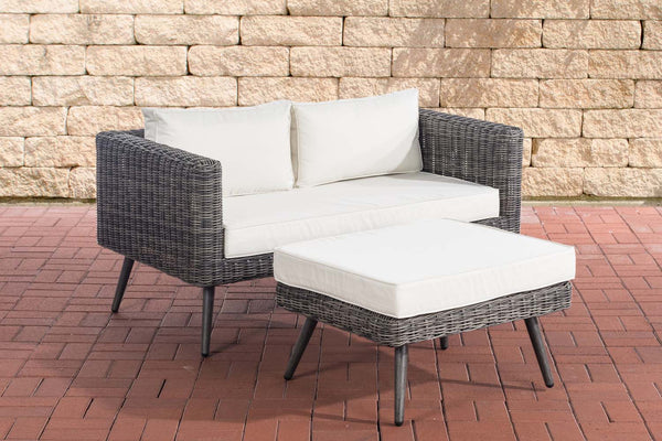 Polyrattan 2er Sofa Molde mit Fußhocker 5mm Grau-meliert