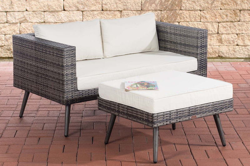 Polyrattan 2-seater sofa Molde with footstool mottled grey