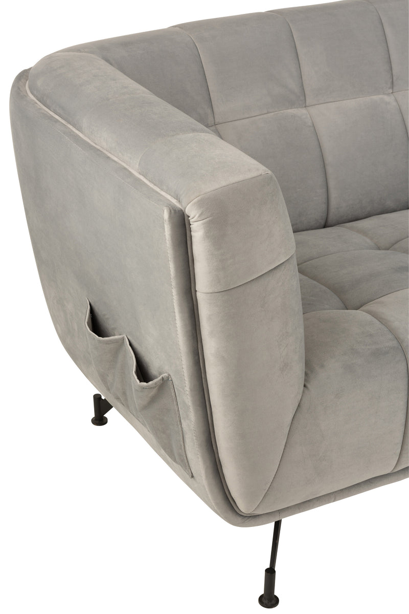 Stylish 3-person lounge seat with integrated side compartments in elegant light gray