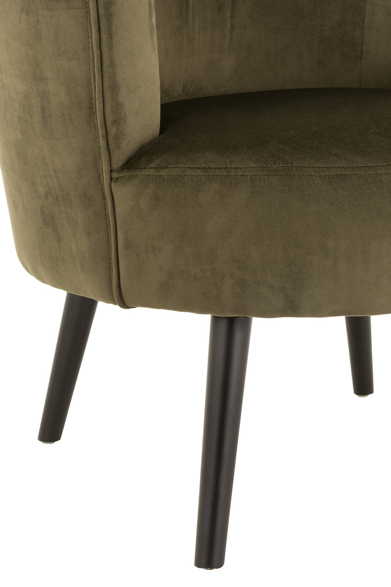 Elegante fauteuil 'Tank' in het groen Een samensmelting van textiel en hout voor het ultieme woongevoel