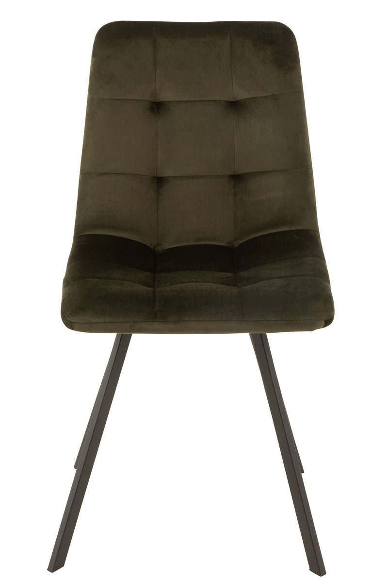 Stylish set of 2 'Morgan' chairs in dark green Fusion fabric and metal for contemporary elegance