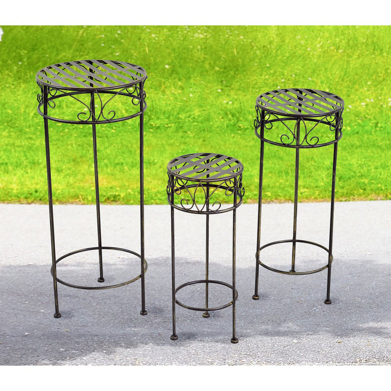 Metal stool Malcesine set of 3 in brown, decorative plant stand, Ø 20x50 + Ø 25x60 + Ø 30x70 cm - Stylish and practical for balcony and terrace