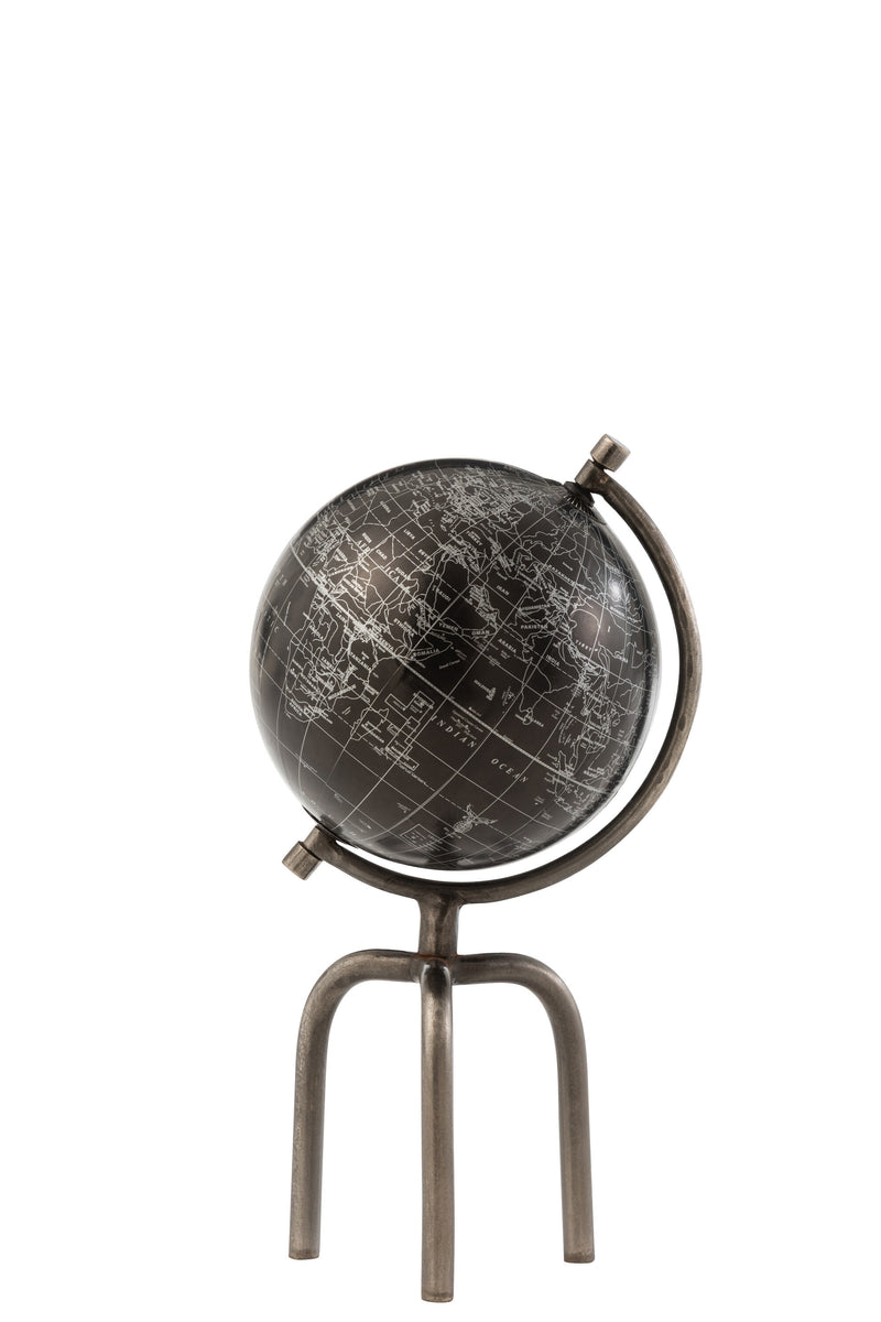 Stylish duo three-legged globe made of metal/plastic in silver/black