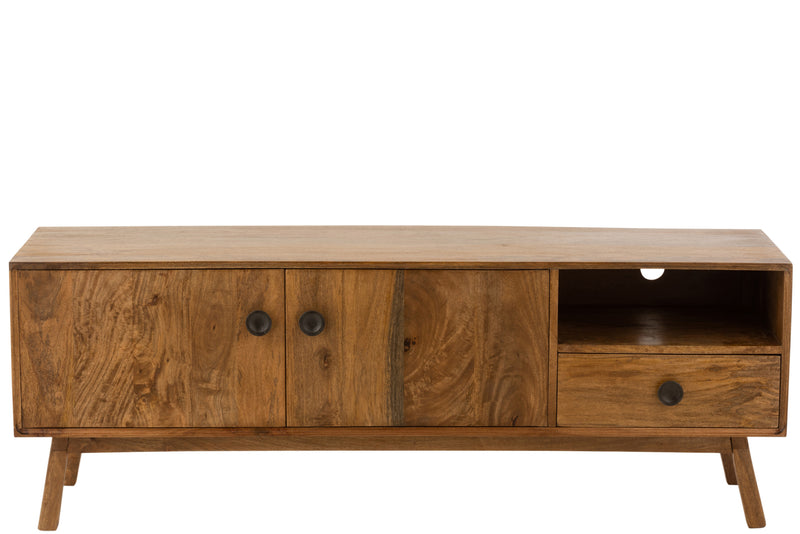 TV cabinet Lora - Natural elegance with 2 doors + 1 drawer made of mango tree wood in brown