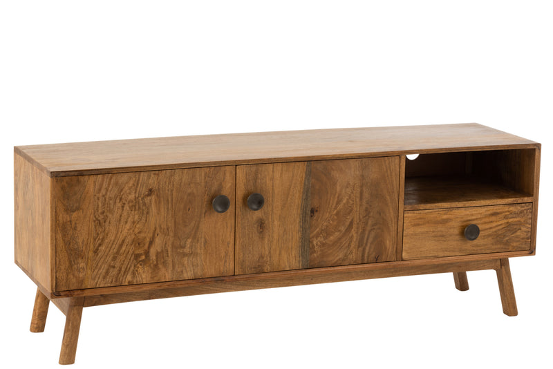 TV cabinet Lora - Natural elegance with 2 doors + 1 drawer made of mango tree wood in brown