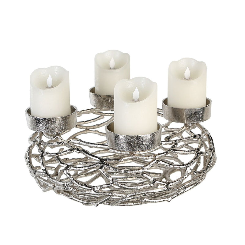 Advent candlestick Twigs aluminum round silver-colored