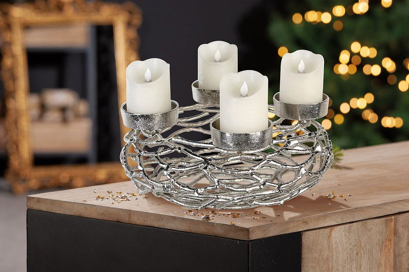 Advent candlestick Twigs aluminum round silver-colored