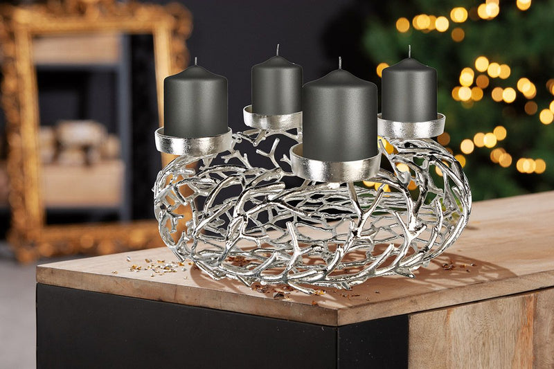 Advent candlestick Twigs aluminum large silver-colored