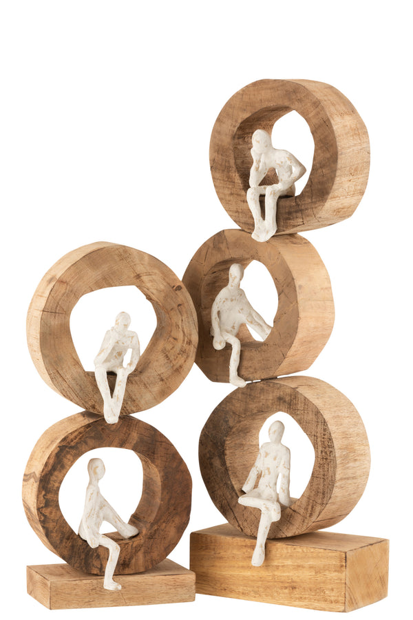 Decorative ornament "Thinking Rings" made of mango wood with metal figures