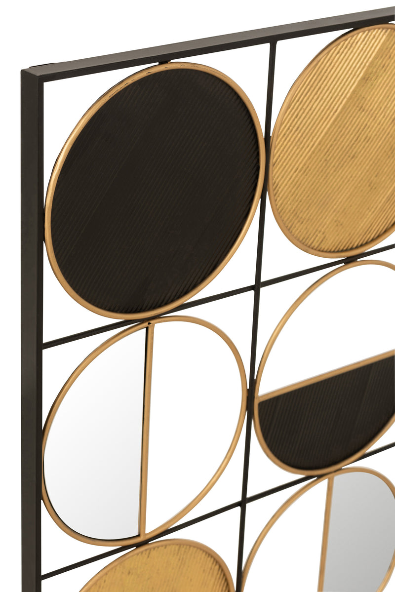 Atemberaubende Wanddekoration Runde Halbe Kreise aus Metall und Spiegel – Goldene und schwarze Akzente