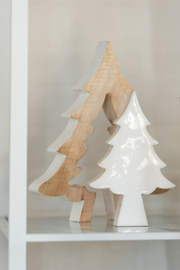 4er Set Weihnachtsbaum Puzzle Mangobaum in strahlendem Weiß und sanftem Weiß-Wash-Look – Großartige Festtagsdekoration