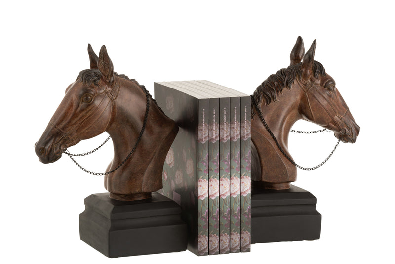 Elegante boekensteunen paard - polyresin bruin - 2 stuks