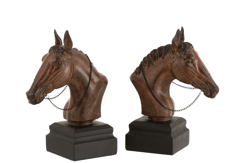 Elegante boekensteunen paard - polyresin bruin - 2 stuks