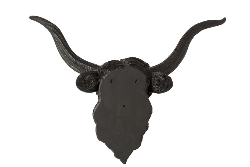 Impressive hanging buffalo head in black poly