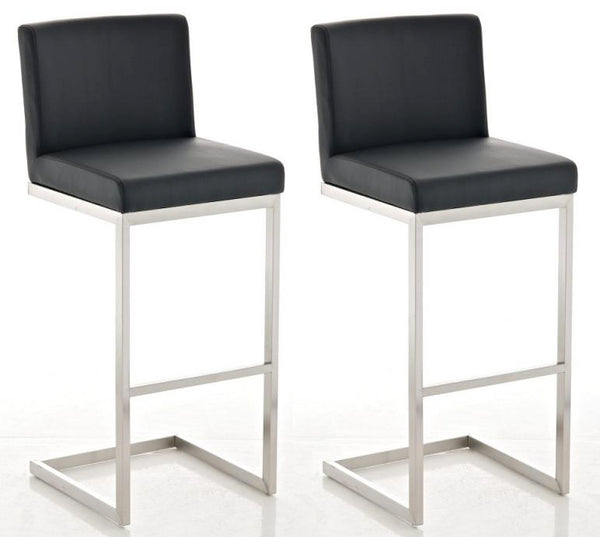 Set of 2 stainless steel bar stools Paros faux leather