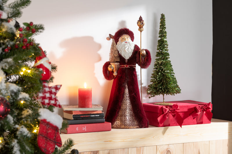 Handgemaakt kerstman decoratiefiguur van poly in rood - feestelijke woonkamerdecoratie
