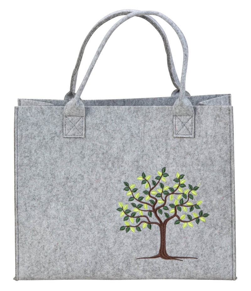 Felt bag gray with tree of life motif 28x35x14 cm