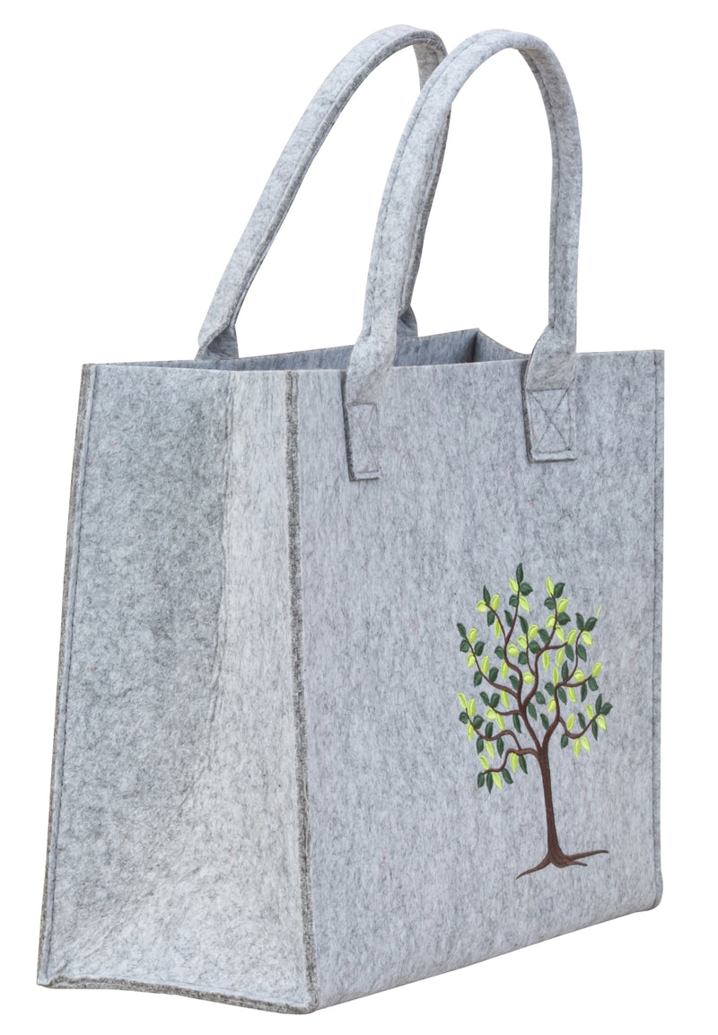 Felt bag gray with tree of life motif 28x35x14 cm