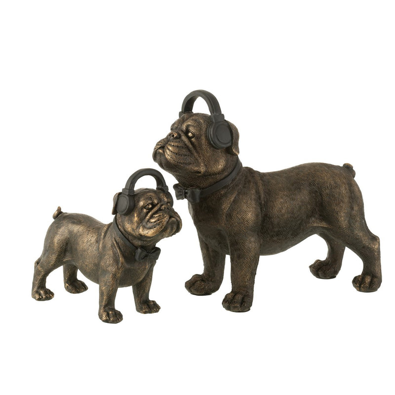 Dekofigur Bulldogge mit Kopfhörer - Dunkelbraun