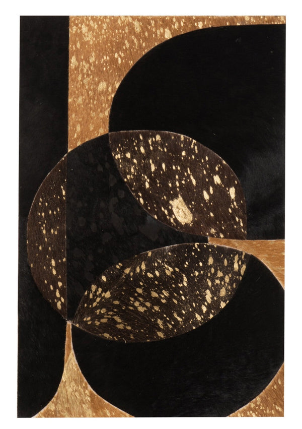 Artistic Rectangular Shapes &amp; Circles Small Leather Wall Mural - Handcrafted elegance in black and gold tones