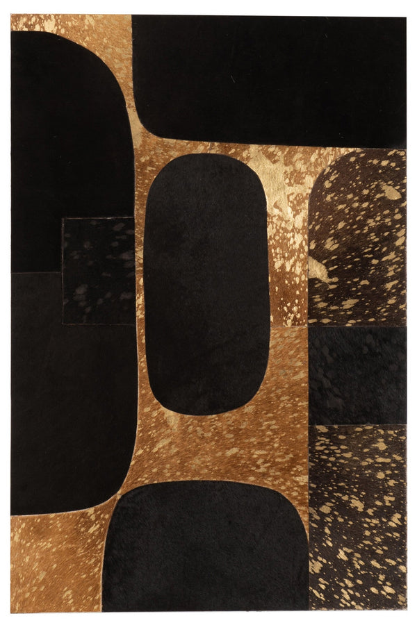 Indrukwekkende leren muurschildering in ovale vormen - Handgemaakte elegantie in zwart- en goudtinten