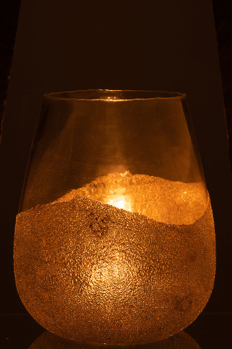 Elegante set van 4 glazen theelichthouders met half parelmotief in goud - 31 cm hoog