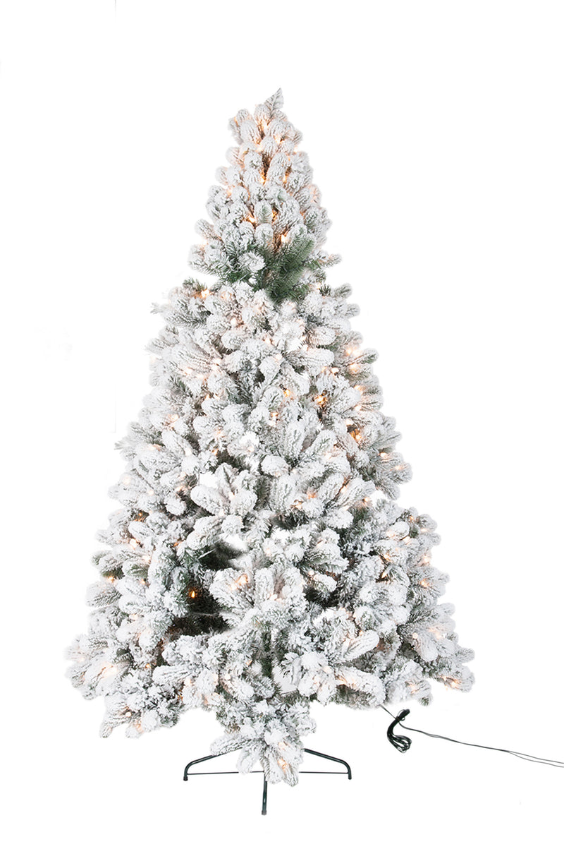 Kerstboom met lichtjes, sneeuw, gemaakt van kunststof, groen/wit hoogte 185cm