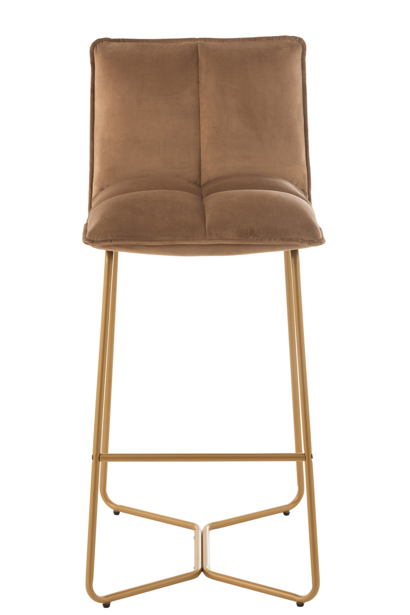 Set van 2 Pierre barstoelen - modern design, metalen frame, zitting van textiel in bruin