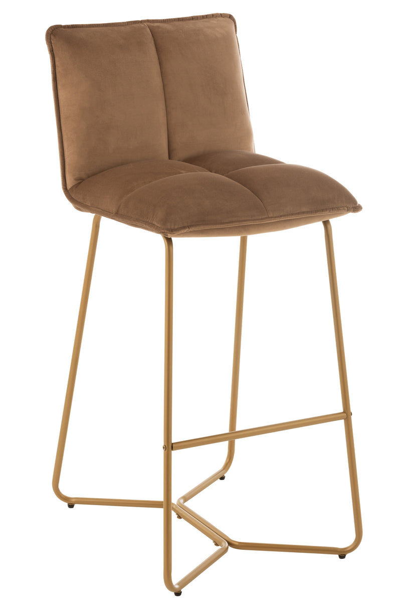 Set van 2 Pierre barstoelen - modern design, metalen frame, zitting van textiel in bruin