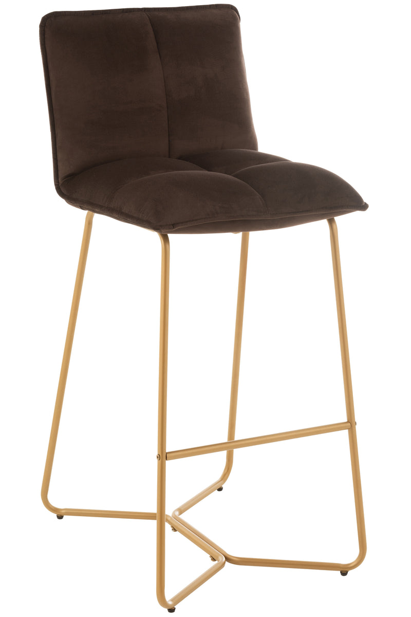 Set of 2 Pierre bar chairs - modern design, metal frame, textile seat in dark brown